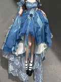 Vintage Ball Gown Off The Shoulder Short Sleeves 16th Blue Birthday Dress Lolita Summer Dress Birthday Outfits HZ1214