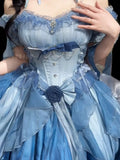 Vintage Ball Gown Off The Shoulder Short Sleeves 16th Blue Birthday Dress Lolita Summer Dress Birthday Outfits HZ1214