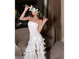 Elegant Sheath Strapless White Chiffon Long Prom Dresses Party Dress Summer 20th Birthday Outfits 18th Birthday Dresses HZ1214