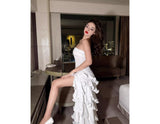 Elegant Sheath Strapless White Chiffon Long Prom Dresses Party Dress Summer 20th Birthday Outfits 18th Birthday Dresses HZ1214