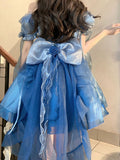 Vintage High Low Off The Shoulder Short Sleeves 16th Blue Birthday Dress Lolita Summer Dress Birthday Outfits HZ1214