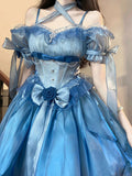 Vintage High Low Off The Shoulder Short Sleeves 16th Blue Birthday Dress Lolita Summer Dress Birthday Outfits HZ1214