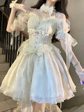 Vintage High Low Off The Shoulder Short Sleeves 18th White Birthday Dress Lolita Summer Dress Birthday Outfits HZ1214