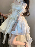 Vintage High Low Off The Shoulder Short Sleeves 18th White Birthday Dress Lolita Summer Dress Birthday Outfits HZ1214