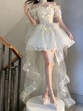 Vintage High Low Off The Shoulder Short Sleeves 18th White Birthday Dress Lolita Summer Dress Birthday Outfits HZ1214