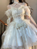 Vintage High Low Off The Shoulder Short Sleeves 18th White Birthday Dress Lolita Summer Dress Birthday Outfits HZ1214