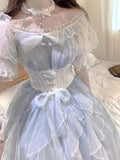 Vintage Ball Gown Off The Shoulder Blue Short Summer Holiday Dresses 16th Birthday Dress Lolita Dress White Birthday Outfits HZ1214