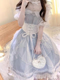 Vintage Ball Gown Off The Shoulder Blue Short Summer Holiday Dresses 16th Birthday Dress Lolita Dress White Birthday Outfits HZ1214