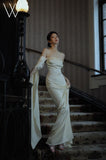 Elegant Mermaid Halter Ivory Satin Long Prom Dresses Party Dress Summer 20th Birthday Outfits 18th Birthday Dresses HZ1214