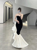 Elegant Mermaid Sweetheart Satin Black Long Prom Dresses Party Dress Summer 20th Birthday Outfits 18th Birthday Dresses HZ1214