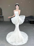 Simple Wedding Dress Mermaid Strapless White Tulle Lace Summer Beach Long Wedding Dresses Bridal Gowns HZ1214