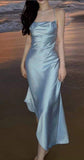 Elegant A line Halter Light Sky Blue Long Prom Dresses Party Dress Summer 20th Birthday Outfits 18th Birthday Dresses HZ1214