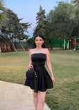 Cute A line Strapless Short Satin Black Formal 8th Grade Homecoming Dress Summer Middle School Hoco Dresses Birthday Outfits HZ1214