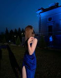 Elegant Mermaid Spaghetti Straps Royal Blue Slit Long Prom Dresses Party Dress Summer 20th Birthday Outfits 18th Birthday Dresses HZ1214