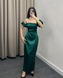 Classy Mermaid Off The Shoulder Dark Green Formal Long Prom Gown Summer Wedding Guest Dress Bridal Guest Dresses Wedding Outfits For Guest HZ1214