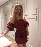 Cute Sheath Strapless Short Satin Burgundy Formal 8th Grade Homecoming Dress Summer Middle School Hoco Dresses Birthday Outfits HZ1214