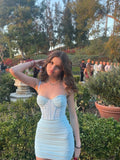 Cute Sheath Spaghetti Straps Short Tulle Light Sky Blue Formal 8th Grade Homecoming Dress Summer Middle School Hoco Dresses Birthday Outfits HZ1214