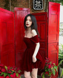 Cute A line Off The Shoulder Short Satin Burgundy Formal 8th Grade Homecoming Dress Summer Middle School Hoco Dresses Birthday Outfits HZ1214