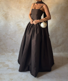 Classy Ball Gown Strapless Sleeveless Black Formal Long Prom Gown Summer Wedding Guest Dress Bridal Guest Dresses Wedding Outfits For Guest HZ1214