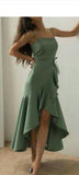Classy High Low Spaghetti Straps Green Formal Prom Gown Summer Wedding Guest Dress Bridal Guest Dresses Wedding Outfits For Guest HZ1214