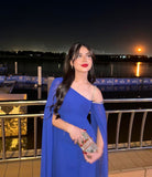 Classy A Line One Shoulder Royal Blue Sleeveless Chiffon Formal Long Prom Gown Summer Wedding Guest Dress Bridal Guest Dresses Wedding Outfits For Guest HZ1214