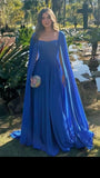 Classy A Line Sweetheart Royal Blue Long Sleeves Chiffon Formal Long Prom Gown Summer Wedding Guest Dress Bridal Guest Dresses Wedding Outfits For Guest HZ1214
