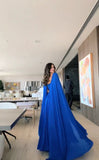 Classy A Line Sweetheart Royal Blue Long Sleeves Chiffon Formal Long Prom Gown Summer Wedding Guest Dress Bridal Guest Dresses Wedding Outfits For Guest HZ1214