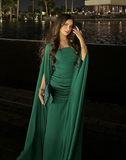 Classy A Line Strapless Green Long Sleeves Chiffon Formal Long Prom Gown Summer Wedding Guest Dress Bridal Guest Dresses Wedding Outfits For Guest HZ1214