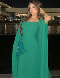 Classy A Line Strapless Green Long Sleeves Chiffon Formal Long Prom Gown Summer Wedding Guest Dress Bridal Guest Dresses Wedding Outfits For Guest HZ1214