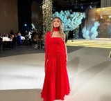 Classy Mermaid Strapless Red Long Chiffon Formal Prom Gown Summer Wedding Guest Dress Bridal Guest Dresses Wedding Outfits For Guest HZ1214