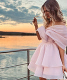 Pretty A line Off The Shoulder Short Pink Formal 8th Grade Homecoming Dress Summer Middle School Hoco Dresses Birthday Outfits HZ1214