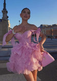 Cute Ball Gown Straps Short Pink Formal 8th Grade Homecoming Dress Summer Middle School Hoco Dresses Birthday Outfits HZ1214