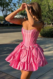 Cute Strapless A-Line Beaded Mini Homecoming Dresses 18th Birthday Dresses Hoco Dress 21st Birthday Outfit Cocktail Dresses HZ1214