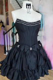 Cute Strapless A-Line Beaded Mini Homecoming Dresses 18th Birthday Dresses Hoco Dress 21st Birthday Outfit Cocktail Dresses HZ1214