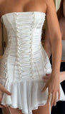 Pretty A line Strapless White Chiffon Formal 8th Grade Short Mini Homecoming Dress Summer Middle School Hoco Dresses Birthday Outfits HZ1214