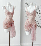 Pretty Sheath Spaghetti Straps Pink Sequin Short Mini Formal 8th Grade Homecoming Dress Summer Middle School Hoco Dresses Birthday Outfits HZ1214