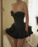 Vintage Ball Gown Sweetheart Little Black Dress Tulle Formal 8th Grade Homecoming Dresses Summer Middle School Hoco Dress Birthday Outfits HZ1214