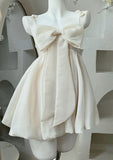 Vintage A line Spaghetti Straps Pink Satin Bow-knot Short Mini Formal 8th Grade Homecoming Dresses Summer Middle School Hoco Dress Birthday Outfits HZ1214