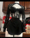 Pretty A line Long Sleeves Little Black Lace Dress Formal 8th Grade Short Mini Homecoming Dress Summer Middle School Hoco Dresses Birthday Outfits HZ1214