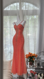 Niulatu Mermaid Spaghetti Strap Exquisite Rhinestone Tulle Prom Dress Wedding Guest Dress HZ0113