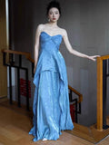Modest A line Sweetheart Blue Long Prom Gown Summer Wedding Guest Dress Bridal Guest Dresses Wedding Outfits For Guest HZ1214