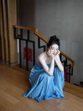 Modest A line Sweetheart Blue Long Prom Gown Summer Wedding Guest Dress Bridal Guest Dresses Wedding Outfits For Guest HZ1214