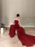Modest Mermaid Burgundy Strapless Long Prom Gown Summer Wedding Guest Dress Bridal Guest Dresses Wedding Outfits For Guest HZ1214