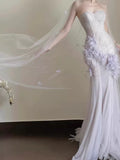 Sexy Mermaid Sweetheart Light Lilac Tulle Prom Dresses Party Dress Summer 20th Birthday Outfits Birthday Dresses HZ1214