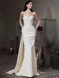 Pretty Wedding Dress Mermaid Sweetheart White Long Satin Wedding Dresses Bridal Gowns Brides Gown HZ1214