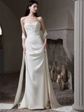 Pretty Wedding Dress Mermaid Sweetheart White Long Satin Wedding Dresses Bridal Gowns Brides Gown HZ1214