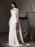 Pretty Wedding Dress Mermaid Sweetheart White Long Satin Wedding Dresses Bridal Gowns Brides Gown HZ1214