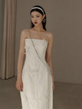 Vintage Wedding Dress Sheath Strapless Ivory Bow-knot Summer Beach Long Wedding Dresses Bridal Gowns HZ1214