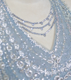 Niulatu Baby Blue A Line Halter Sequin Beaded Tulle Long Prom Dress Party Dress HZ0113