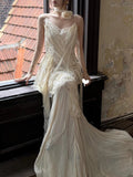 Vintage Wedding Dress A Line Spaghetti Straps Ivory Summer Beach Long Wedding Dresses Bridal Gowns HZ1214